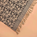 Handmade Cotton Throw Blanket 55x80 Inches | Black & Beige Floral Block Print Decorative Sofa Throw with Tassels | Large Lightweight Cotton Bedspread for Living Room, Couch, or Bedroom by CozyNest Decor