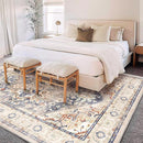 Washable Area Rug 10'x14' Blue Khaki Retro Flowers Boho Design Non-Shedding Easy Care Ideal for High Traffic Areas in Living Room Bedroom Office Coffee Table Kitchen Large Carpet by TinyTreasures Baby Boutique