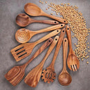 Wooden Kitchen Utensils Set,GUDAMAYE 9 PCE Natural Teak Wooden Spoons For Non-stick Pan for Cooking, by CozyNest Decor