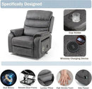 Power Lift Recliner Chair for Adults Elderly Lay Flat Velvet Recliners with Massage Heating, Extended Footrest, Wireless Charging Device, USB Ports, Cup Holder, Lumbar Pillow by CozyNest Decor