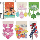 6 Set Seasonal Garden Flags 8 Modes Solar LED Double Sided 12 x 18 Inch Small Yard Flag Outdoor Lighted Spring Summer Easter Memorial St. Patrick's Day Valentine Garden Decor for All Seasons by GreenHaven Gardens
