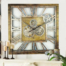 The Gears Clock 24'' Inch Square Real Moving Gear Wall Clock Vintage Industrial Oversized Rustic Farmhouse (Gold Antique) by CozyNest Decor