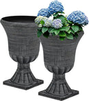 22" Large Urn Planters for Outdoor Plants, Set of 2 Plastic Flower Pot with Handmade Washed Black Finish, Weather-Resistant for Porch, Garden, Patio or Indoor Use by CozyNest Decor