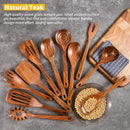 GUDAMAYE 11 PCE Wooden Spoons for Cooking, Wooden Kitchen Utensils Set,Wooden Cooking Utensils,Natural Teak Wooden Spoons For Non-stick Pan by CozyNest Decor