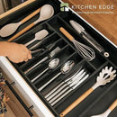 Premium Silverware, Flatware and Utensil Organizer for Kitchen Drawers, Food-Safe Contract Grade, Expandable from 18 to 33 In, Black Bamboo by CozyNest Decor
