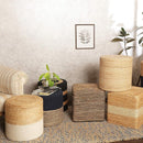 REDEARTH · Cylindrical Pouf Foot Stool Ottoman - Jute Braided Pouffe Poof Accent Sitting Footrest for The Living Room, Bedroom, Nursery, Patio, Lounge & Other Rooms (14.5”x14.5”x16”; Black Natural) by CozyNest Decor