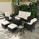 7 Pieces Outdoor Patio Furniture Sets with Single Chairs with 6-inch Thick Cushion and Fire Pit Table for Deck Lawn by GreenHaven Gardens