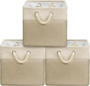 SIMPLE HOUSEWARE Fabric Storage Cubes, 13" x 13" Storage Bin, 3 Pack, Beige by CozyNest Decor