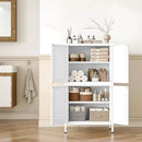 White Storage Cabinet with 4 Doors and 2 Adjustable Shelves,Narrow Food Pantry Cabinet with Leg,24 inch Wide Bathroom Cabinets,Small Metal Storage Cabinets for Home Kitchen,Dining/Living/Laundry/Room by CozyNest Decor
