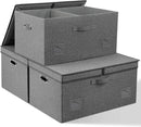 75 Quarts Extra Large Decorative Storage Bins with Lids, 3 Packs Gray Collapsible Storage Bins with Lids, Stackable Storage Bins Decorative Box Storage With Lid Extra Large by CozyNest Decor