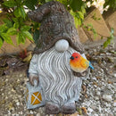 Mood Lab Garden Gnome - Stone Gnome Figurine - 9.1 Inch Tall Lawn Statue with Bird - for Outdoor or House Decor by CozyNest Decor