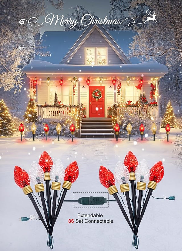 Moonflor Strawberry Jumbo C9 Christmas Lights Outdoor - 2 Pack Total 17FT 10 LED Jumbo C9 Christmas Pathway Lights Outdoor, C9 Walkway Lights, Christmas Decoration for Outside Lawn, Red & Warm White, photo 2 of 3
