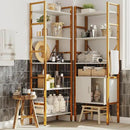 Triple 5 Tier Bookshelf, Industrial Large Bookcase with Storage Cabinet, Tall Gold Bookshelf with 14 Open Display Shelves Metal Frame Furniture for Living Room Bedroom Home Office Gold & White by CozyNest Decor