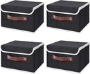 ANMINY 4PCS Storage Bins with Lid PU Leather Handles Storage Boxes PP Plastic Board Decorative Foldable Lidded Cotton Linen Fabric Home Cubes Baskets Closet Organizer Containers - Black, Small Size by TinyTreasures Baby Boutique