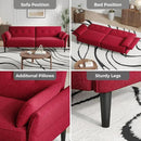 89” Futon Sofa Bed, Linen Comfy Futon Couch Bed with 2 Square Pillows, Convertible Sleeper Sofa with Adjustable Backrest& Armrests, Modern Loveseat Sleeper for Living Room, Bedroom, Red by CozyNest Decor