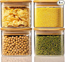 21oz - 4 Pack Square Glass Jars with Bamboo Lids, Glass Food Storage Containers with Airtight Lids, Air Tight Pantry Storage Containers for Coffee, Sugar, Spice, Meal Prep Jars for Salad & Fruit by CozyNest Decor