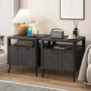 Nightstand Set of 2 with Charging Station, 24" End Table Side Table with Open Shelf, Modern Large Wood Fluted Bedside Cabinet for Bedroom, Living Room, Black by CozyNest Decor