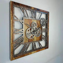 The Gears Clock 24'' Inch Square Real Moving Gear Wall Clock Vintage Industrial Oversized Rustic Farmhouse (Vintage Brown) by CozyNest Decor