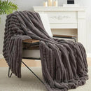 Amélie Home Faux Fur Throw Blanket for Couch, Cozy Fuzzy Fluffy Fur Luxurious Soft Striped Plush Gift Blankets for Family Sofa Chair Bed Living Room Bedroom, 55"x70", Charcoal Grey by CozyNest Decor