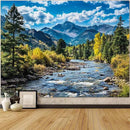 AMM Nature Forest Mountain Tapestry Green Pine Tree Tapestry for Bedroom Aesthetic White Clouds Flowing River Landscape Classroom Tapestries Wall Hanging for Living Room Dorm Office by CozyNest Decor