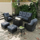 7 Pieces Outdoor Patio Furniture Sets with Rocking Swivel Chairs with 6-inch Thick Cushion and Fire Pit Table for Deck Lawn by GreenHaven Gardens