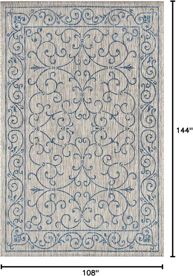 JONATHAN Y SMB106C-9 Charleston Vintage Filigree Textured Weave Indoor Outdoor Area Rug Classic Coastal Easy Cleaning Bedroom Kitchen Backyard Patio Non Shedding, 9 X 12, Gray/Navy, photo 5 of 12