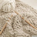 WESHIONGOO Chunky Knit Blanket Throw 40"×40" Knitted Throw Blankets for Couch Bed Fluffy Soft Blanket with Jumbo Chenille Yarn Thick 100% Handmade (Linen) by CozyNest Decor