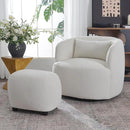 KINWELL 34" Wide 2 Boucle Swivel Barrel Chairs and 2 Ottomans Set, Fully Assembled Sherpa Accent Chairs and Footrest Set, Modern Comfy Armchairs and Footstool for Living Room and Bedroom, Beige by CozyNest Decor