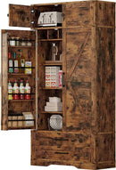 IRONCK Kitchen Pantry 72" Height, with 8 Hanging Shelves, 2 Drawers and Open Storage Cabinet, Freestanding Cupboard for Dining Room Living Room,Vintage Brown by CozyNest Decor