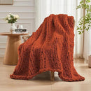 Carriediosa Chunky Knit Throw Blanket 50" X 60", 100% Hand Made Large Chenille Loop Yarn Soft Fluffy Throws for Couch Sofa Bed, Big Crochet Cozy Heavy Thick Cable Woven Blankets, Rust by CozyNest Decor