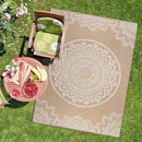CAMILSON Outdoor Rug 9x12 Modern Area Rugs for Large Indoor and Outdoor Patios and Porches - Waterproof Washable Non-Shedding Easy-to-Clean Outside Carpet (9 x 12, Medallion - Beige/White) by CozyNest Decor