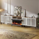 3-Sided Glass Farmhouse Fireplace TV Stand for TVs Up to 110 Inch, Entertainment Center with 36" Electric Fireplace, Antique White TV Console with Storage Cabinets for Living Room by CozyNest Decor