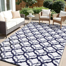 OLANLY Reversible Outdoor Rug 9x12 ft Clearance, Waterproof Outdoor Plastic Straw Rug with Interlacing Pattern, RV Mat for Patio, Camping, Balcony, Deck, Backyard, Navy & White by CozyNest Decor