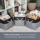 OrganiHaus 11x11 Cube Storage Bins 4 Pack, Foldable Cube Storage Organizer w/ Rope Handles, Collapsible Fabric Bins for Toys, Clothes & Closet Organization, Fabric Square Baskets - Gray/Black by CozyNest Decor