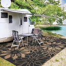 GENIMO Outdoor Rug Waterproof for Patio Decor, 8' x 10' Reversible Plastic Straw Floral Camping Carpet, Large Area Rugs Mats for RV, Camper, Deck, Balcony, Porch, Beach, Picnic, Black & Brown by CozyNest Decor