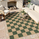 Lahome Checkered Easy Jute Dining Room Rug, 5x7 Indoor Outdoor Rugs for Patio Living Room, Neutral Checkerboard Non Slip Low Pile Green Carpet for Bedroom Office Backyard by CozyNest Decor