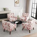 UIXE Floral Accent Chair, Modern Upholstered Armchair in Fabric for Living Room, Comfy Club Arm Chairs Single Sofa Button Tufted Bedroom Reading Seat - Pattern White, Set of 4 by CozyNest Decor