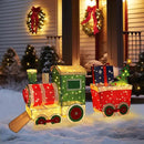 5FT Light-Up Christmas Train Decor with 170 LED Lights, 3D Pre-Lit Train Set with Gift Box and Christmas Tree for Xmas Decoration, Freestanding Glittered Holiday Display for Outdoor, Indoor by CozyNest Decor