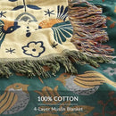 Boho Throw Blanket for Couch Sofa Bed, 100% Cotton Woven Quilt with Tassel 80”x90”, Super Soft Muslin Blanket with Bird Printed, Decorative Reversible Bed Blanket/Cover for All Seasons by CozyNest Decor