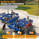 Metal Picnic Tables for Outdoors with Umbrella Hole - Coated Steel Heavy Duty Commercial Grade Table with Adjustable Seats (Blue, 46 in, Square with Back, Expanded Steel) by GreenHaven Gardens