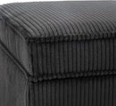 Adeco 17 Inch High Striped Flannel Black Cube Ottoman Storage, 3D Embossed Velvet Chair Foot Stools, Upholstered Vanity Stool with Hinged Lid, Solid Round Wood Legs by CozyNest Decor