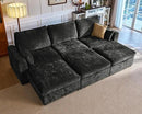 Oversized Modular Sofa Comfy Cloud Couch with Storage, Extra Deep Plush Sectional Sofa Set for Living Room, Covers Washable, Chenille, Olar (Black, 6-Seater with 3 Ottomans, Sleeper) by CozyNest Decor