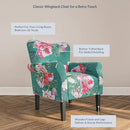 BELLEZE Modern Accent Chair, High Back Armchair, Upholstered Wingback Side Chair, Padded Single Sofa with Wooden Legs for Living Room, Bedroom - Green & Flower by CozyNest Decor