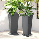 FENCY Set of 2 Tall Planters for Outdoor Plants, 24 Inch Large Tapered Pots with Drainage Trays, Weather-Resistant Plastic Plant Containers for Patio, Porch, Garden, Front Door Decor,Gray,Striped by CozyNest Decor