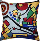 Kandinsky Decorative Pillow Cover Coastal Hand Embroidered Abstract Toss Pillows Farmhouse Chair Cushion Contemporary Pillowsham Mid-Century Chair Cushions Wool Size 18x18 by CozyNest Decor