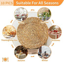 Defined Deco Woven Placemats Set of 10,13.5" Round Rattan Placemats,Farmhouse Weave Rustic Braided Wicker Table Mats for Dining Table Home Wedding by CozyNest Decor