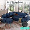LINSY HOME Sectional Sleeper Sofa with Pull Out Couch Bed - Convertible Plush Corduroy Cloud Couch with Storage Chaise & USB Charging, Comfy Modular Couches for Living Room, Blue by CozyNest Decor