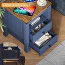 Apicizon Side Table, Farmhouse End Table with Charging Station and Storage Cabinet, 17'' Bedside Table with Drawers, Rustic Small Coffee Table for Living Room, Bedroom by CozyNest Decor