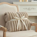 Amélie Home Faux Fur Throw Blanket for Couch, Cozy Fuzzy Fluffy Fur Luxurious Soft Striped Plush Gift Blankets for Family Sofa Chair Bed Living Room Bedroom, 55"x70", Beige by CozyNest Decor