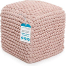 BIRDROCK HOME Buds Pouf Foot Stool Ottoman - Knit Bean Bag Floor Chair - Cotton Braided Cord - Great for The Living Room, Bedroom and Kids Room - Small Furniture (Dusty Rose - Buds) by CozyNest Decor